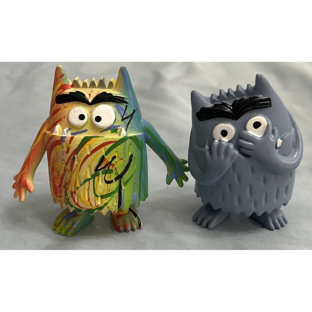 Comansi Multicolor “confused” And Gray “afraid” Monster Figures 2.5” Tall